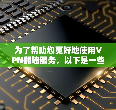 为了帮助您更好地使用VPN<strong>翻墙</strong>服务，以下是一些步骤和建议，涵盖选择服务、配置、登录、管理以及安全性等方面
